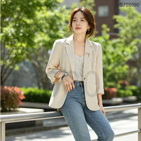리어큐어 여성 7부소매 루즈핏 정장 자켓 봄 여름 캐주얼 오피스 재킷 RQ-WJ-7S-LF-19920
