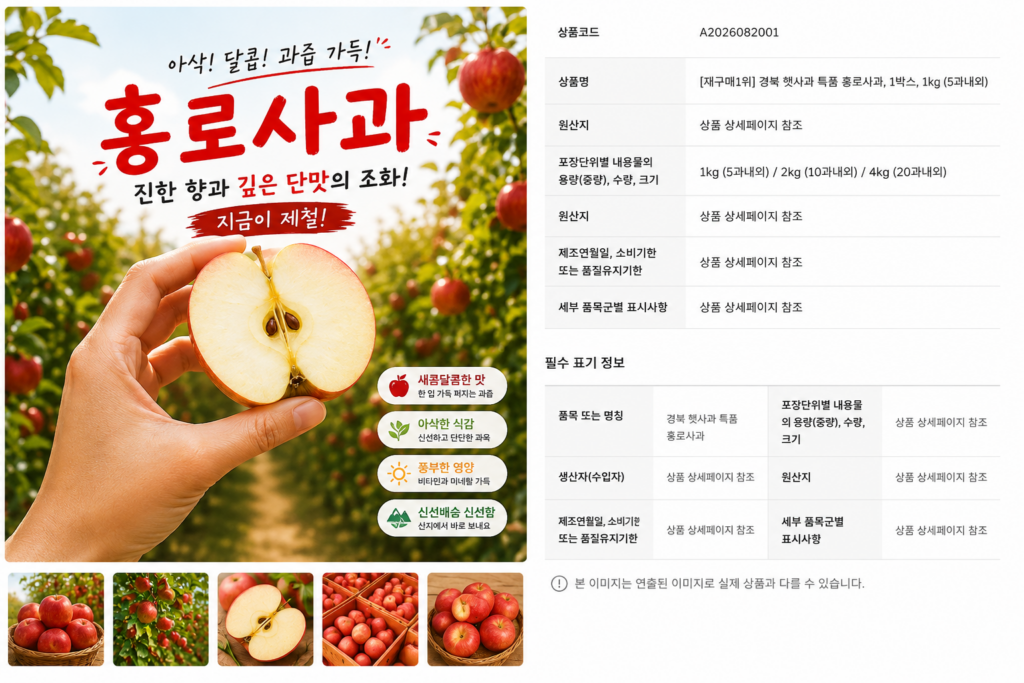 경북 햇사과 홍로사과 1kg 2kg 4kg｜제철 아삭한 가정용 사과 A2026082001 제품 이미지