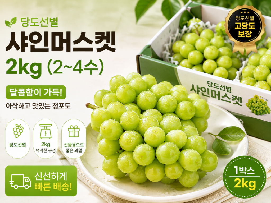 당도선별 샤인머스켓 2kg 2~4수 달콤한 가정용 1박스 SM-GRAPE-2KG-24-202608 제품 이미지