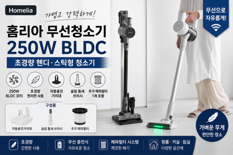 홈리아 BLDC 초경량 무선청소기 250W 핸디 스틱형 HOMELIA-BLDC250-CW01
