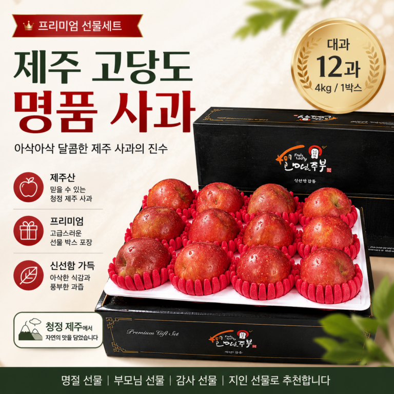 제주 고당도 명품 사과 선물세트 4kg 대과 12과 프리미엄 과일선물 JEJU-APPLE-4KG-12P