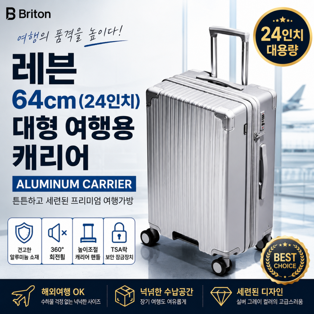 브라이튼 레븐 64cm 24인치 알루미늄 대형 여행용 캐리어 실버그레이 BRT-RAVEN-64-SG 제품 이미지