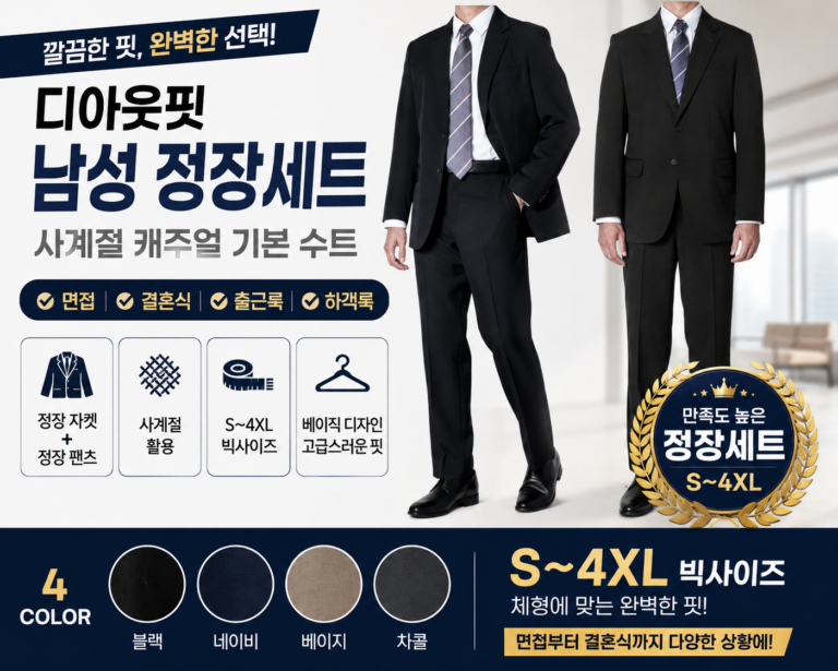 디아웃핏 남성 정장세트 사계절 캐주얼 기본 수트 면접 결혼식 하객룩 S~4XL DOF-MSUIT-4S-S4XL-BK