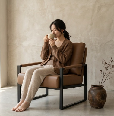허리꿈 1인용 가죽 소파형 안락의자 팔걸이 거실 사무실 체어 브라운 8918041886